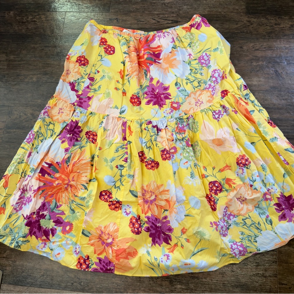 H&M Plus Size XXL Yellow Floral Tiered Maxi A-Line Skirt w/ FREE HEADBAND/SCARF!